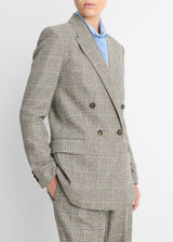 Vince Italian Wool Plaid Double Breasted Blazer