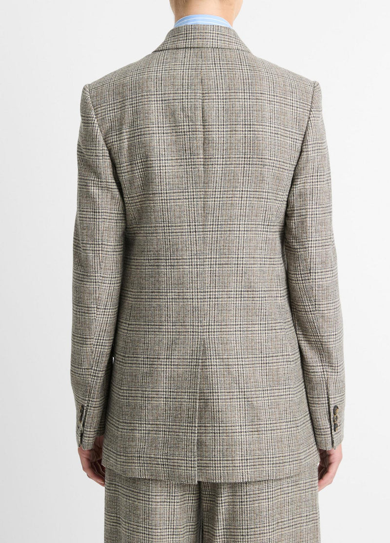 Vince Italian Wool Plaid Double Breasted Blazer