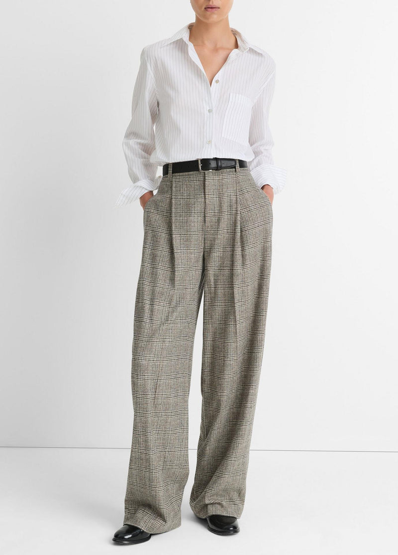 Vince Italian Wool Plaid High Rise Trouser