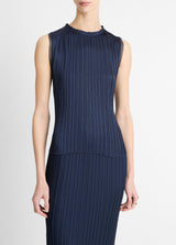Vince Pleated Satin Crewneck Top
