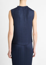 Vince Pleated Satin Crewneck Top