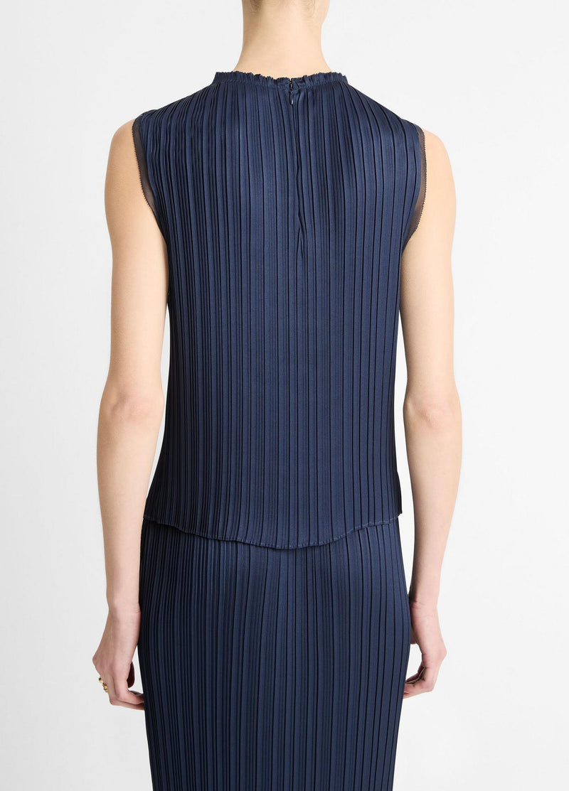 Vince Pleated Satin Crewneck Top