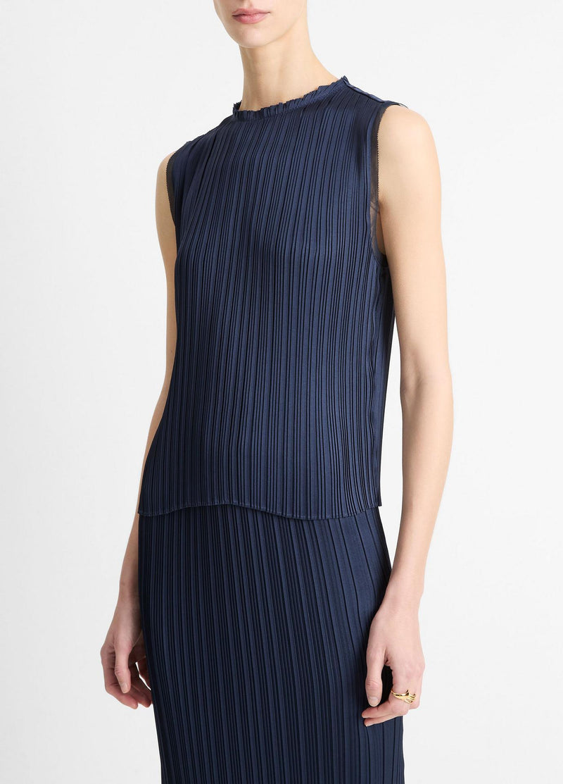 Vince Pleated Satin Crewneck Top