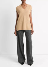 Vince Ribbed Wool-Cashmere Camel Sweater Vest