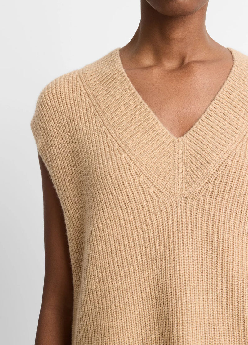 Vince Ribbed Wool-Cashmere Camel Sweater Vest