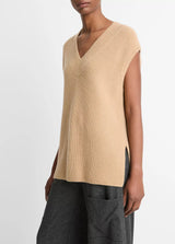 Vince Ribbed Wool-Cashmere Camel Sweater Vest