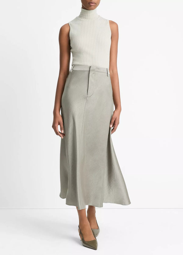 Vince Satin A-Line Skirt Smoky Moss