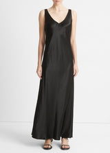 Vince Black Satin V-Neck Maxi Dress