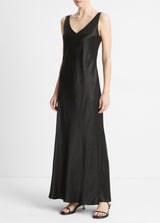 Vince Black Satin V-Neck Maxi Dress