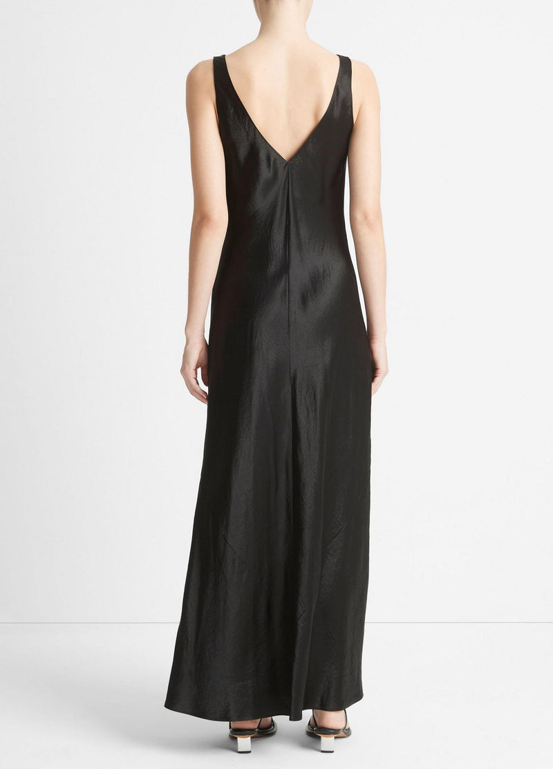 Vince Black Satin V-Neck Maxi Dress