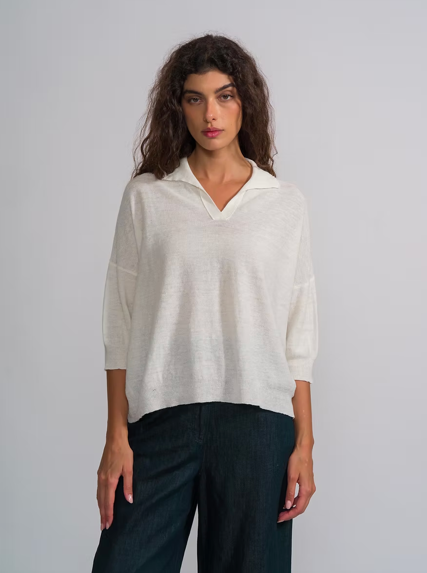 MJ Watson Linen Cotton Relaxed Polo | White