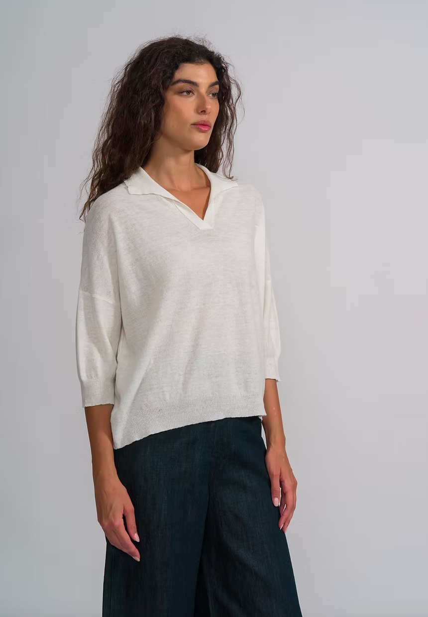 MJ Watson Linen Cotton Relaxed Polo | White