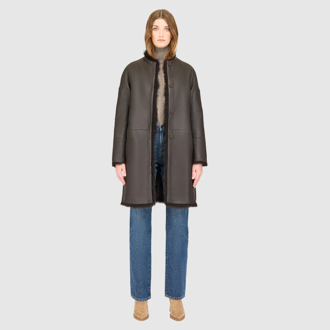 HiSO Allora Reversible Shearling Coat | Chocolate