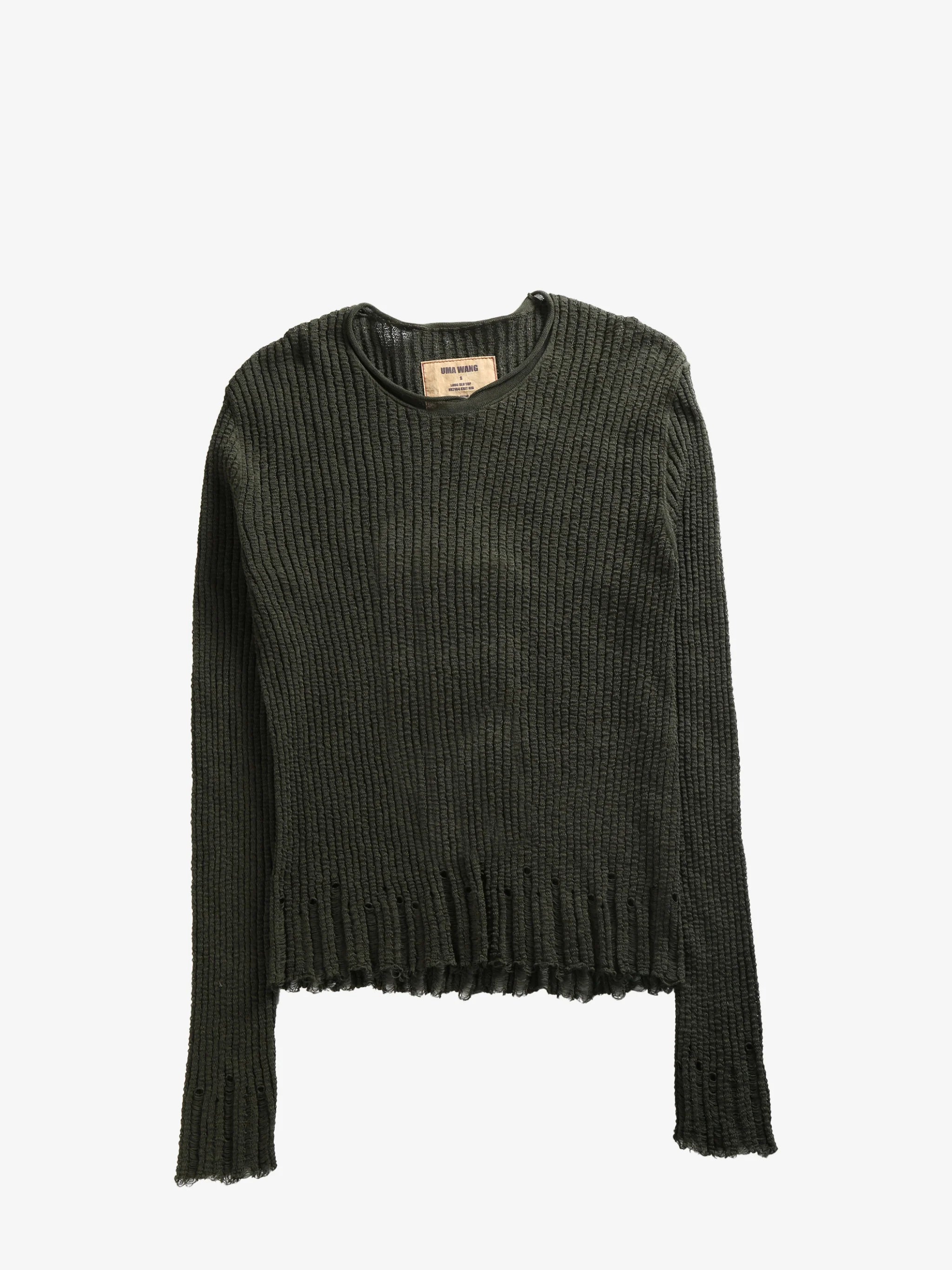 Uma Wang Green Crewneck Distressed Knit Top