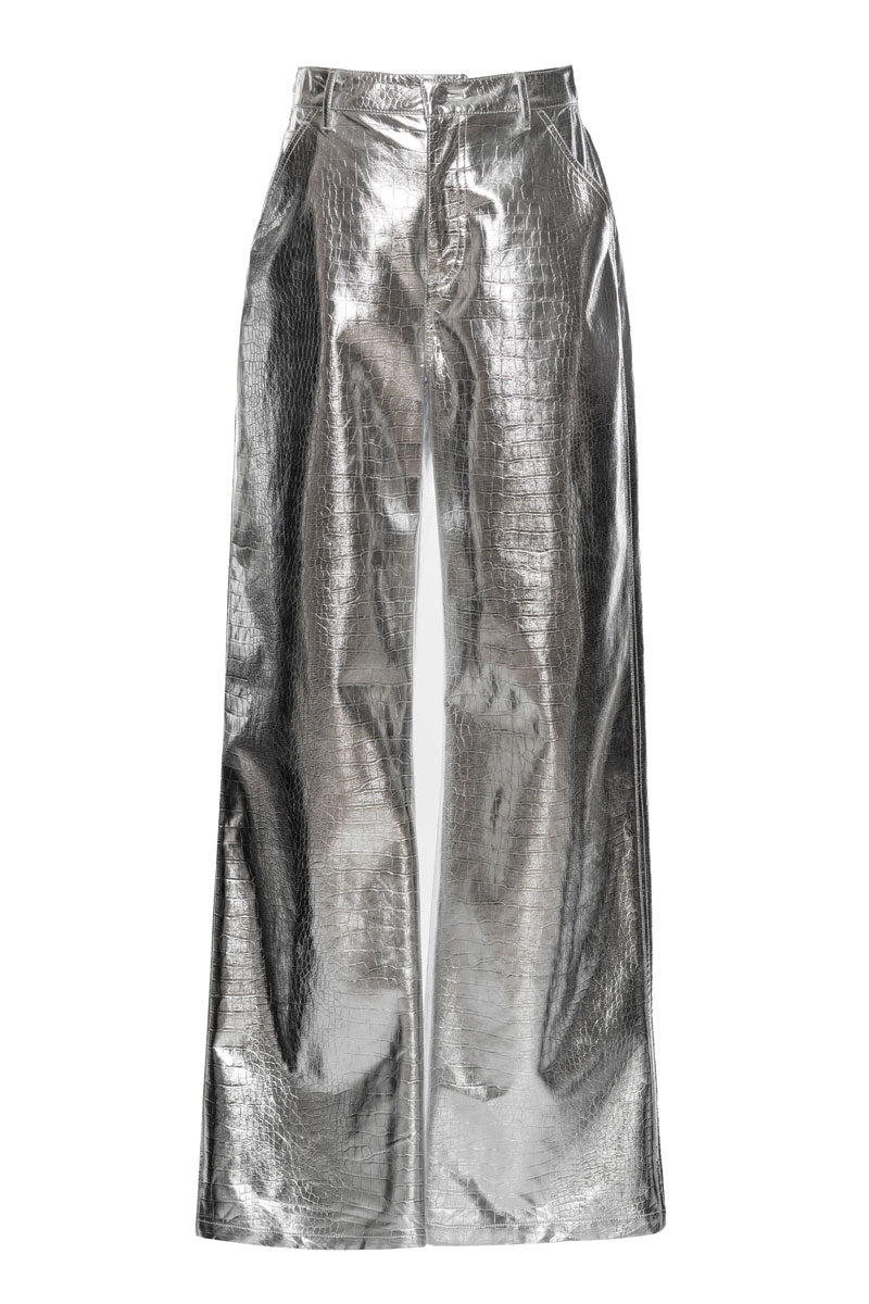 Des Phemmes Croc Wide Pants | Silver