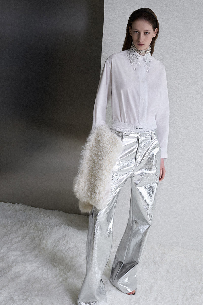 Des Phemmes Croc Wide Pants | Silver