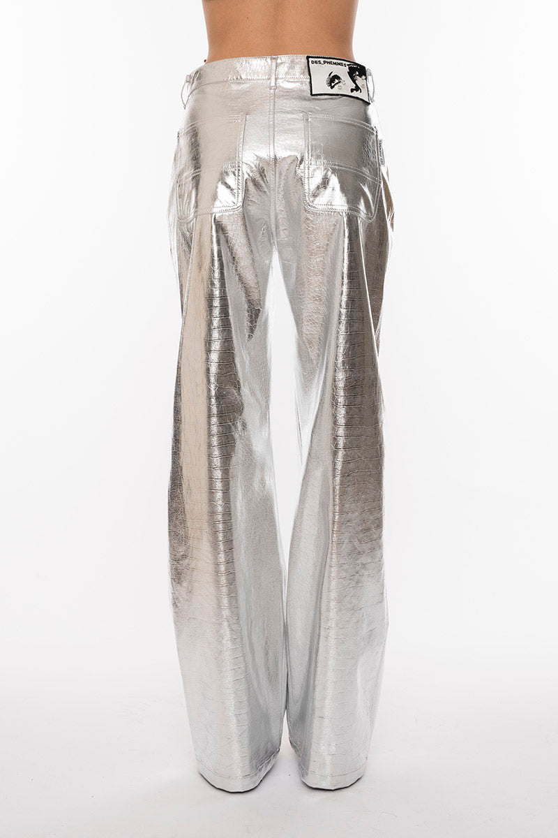Des Phemmes Croc Wide Pants | Silver