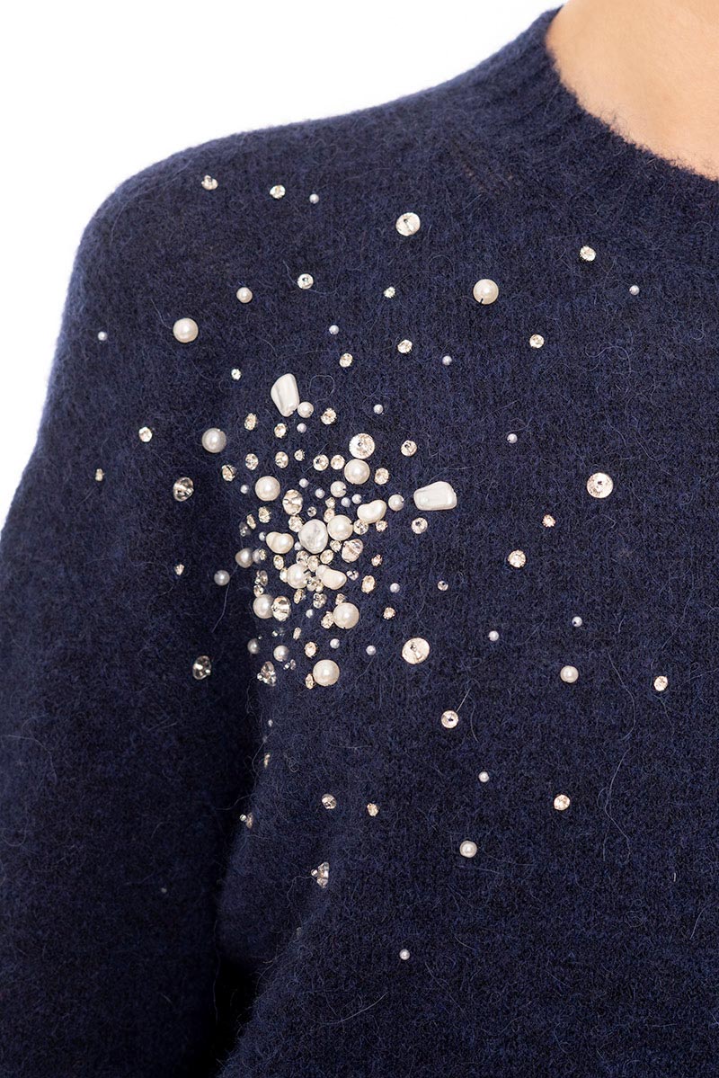 Des Phemmes Embellished Mohair Sweater | Navy