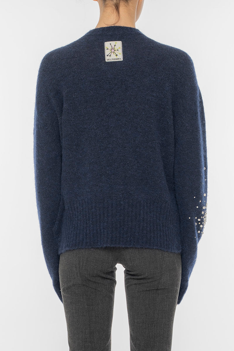 Des Phemmes Embellished Mohair Sweater | Navy