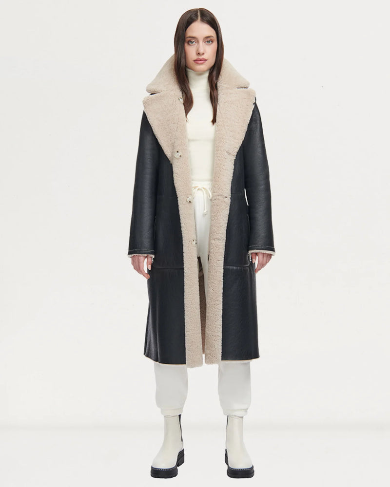 HiSO Zira Black Beige Shearling Coat