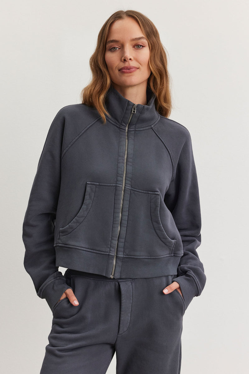 Velvet Cecilia Fleece Zip Up Sweatshirt Ash