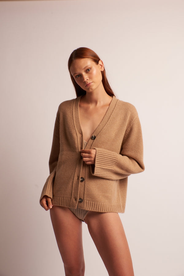 Leap Berta Relaxed Cashmere Cardigan Brown