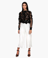 Narces Black 3D Floral Sheer Top