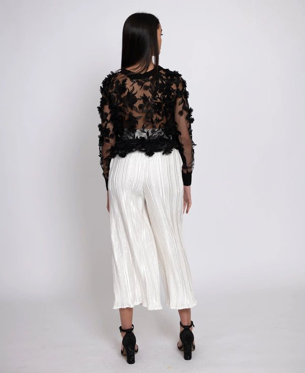 Narces Black 3D Floral Sheer Top