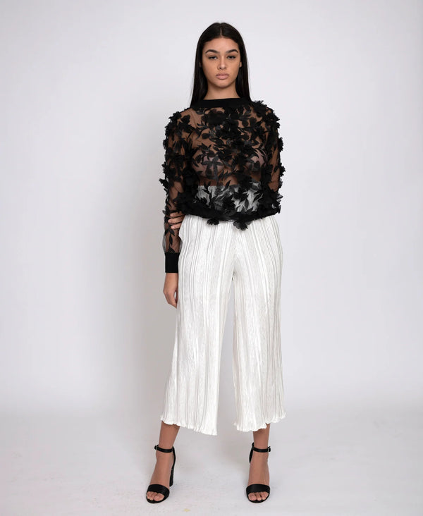 Narces Black 3D Floral Sheer Top