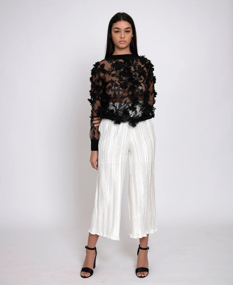Narces Black 3D Floral Sheer Top
