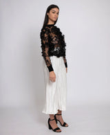 Narces Black 3D Floral Sheer Top