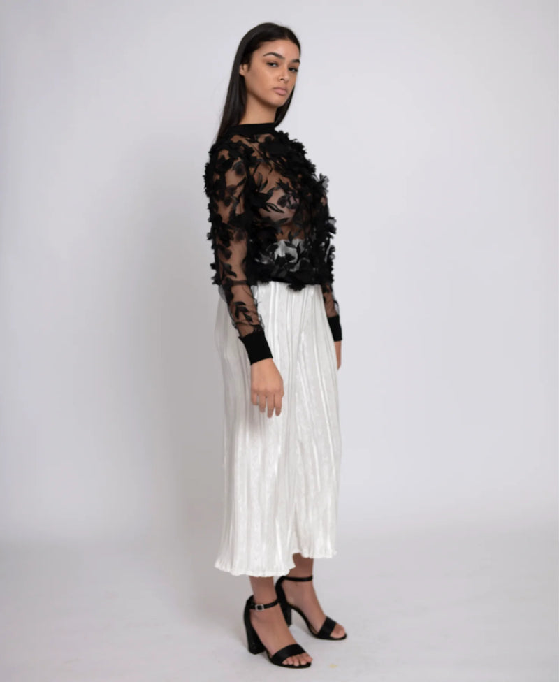 Narces Black 3D Floral Sheer Top