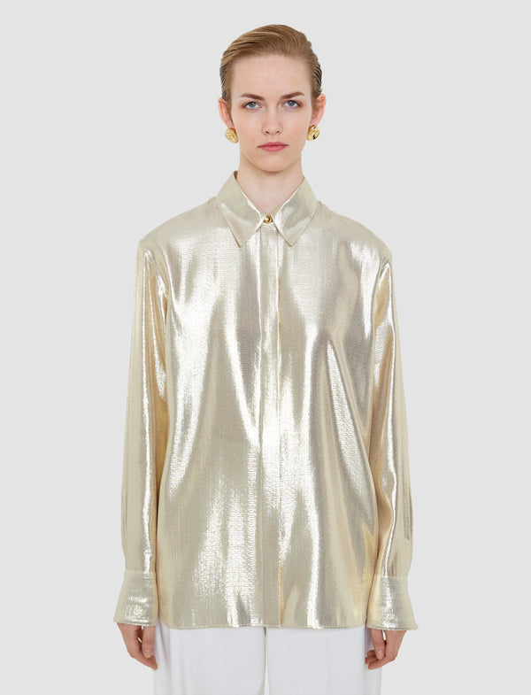Joseph Capri Lamé Silk Blouse | Gilt
