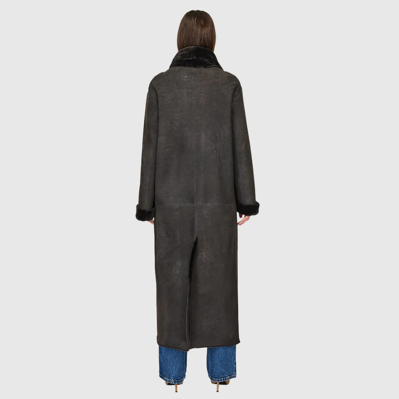 HiSO Danielle Reversible Suede/ Ironed Shearling Coat Vintage Black