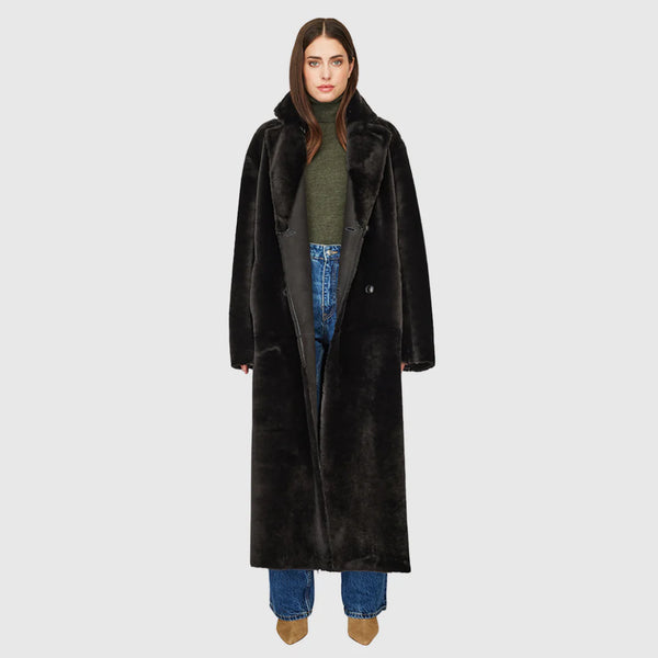 HiSO Danielle Reversible Suede/ Ironed Shearling Coat Vintage Black