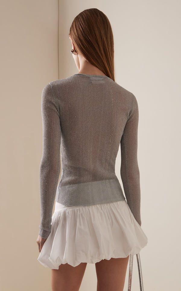 Des Phemmes Silver Ribbed Lurex Cardigan