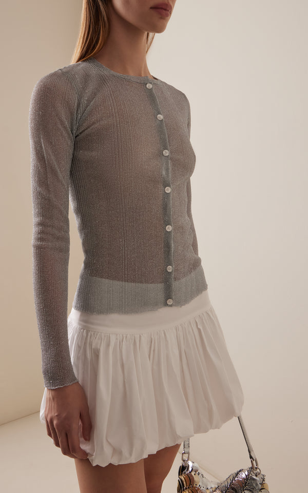 Des Phemmes Silver Ribbed Lurex Cardigan