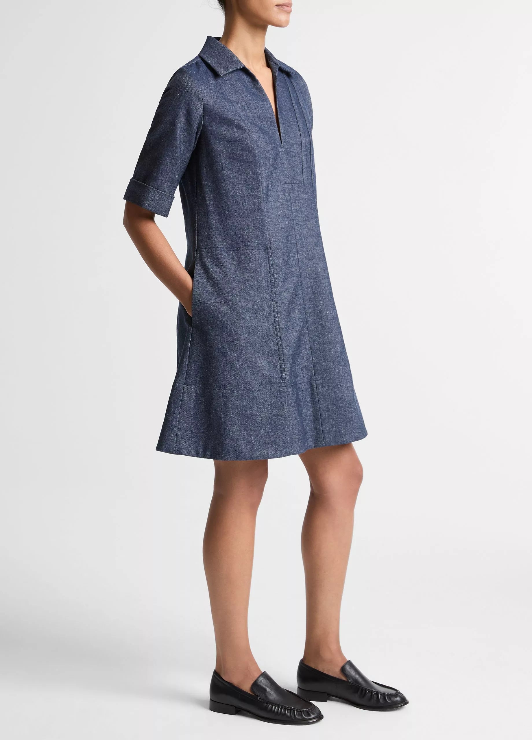 Vince Chambray A-Line S/S Dress | Indigo
