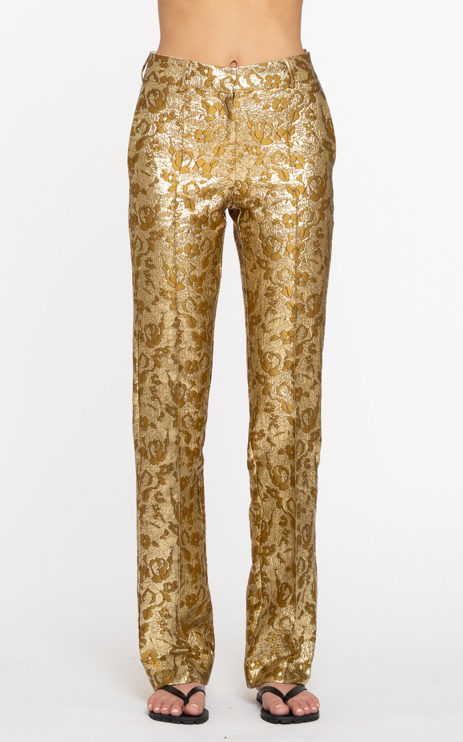 Des Phemmes Jacquard Tailored Pant | Gold/Olive