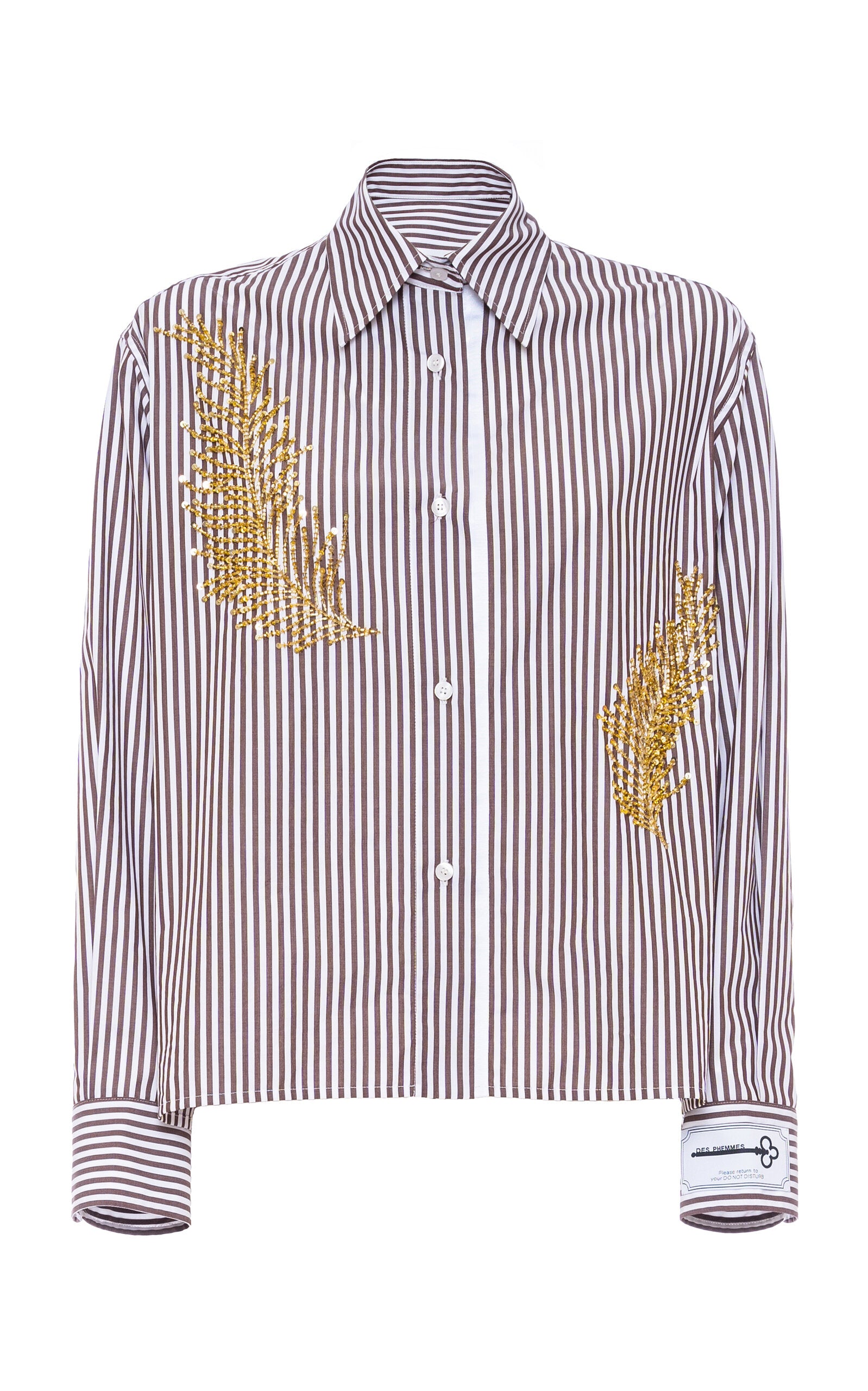 Des Phemmes Classic Embellished Shirt | Chocolate Stripe