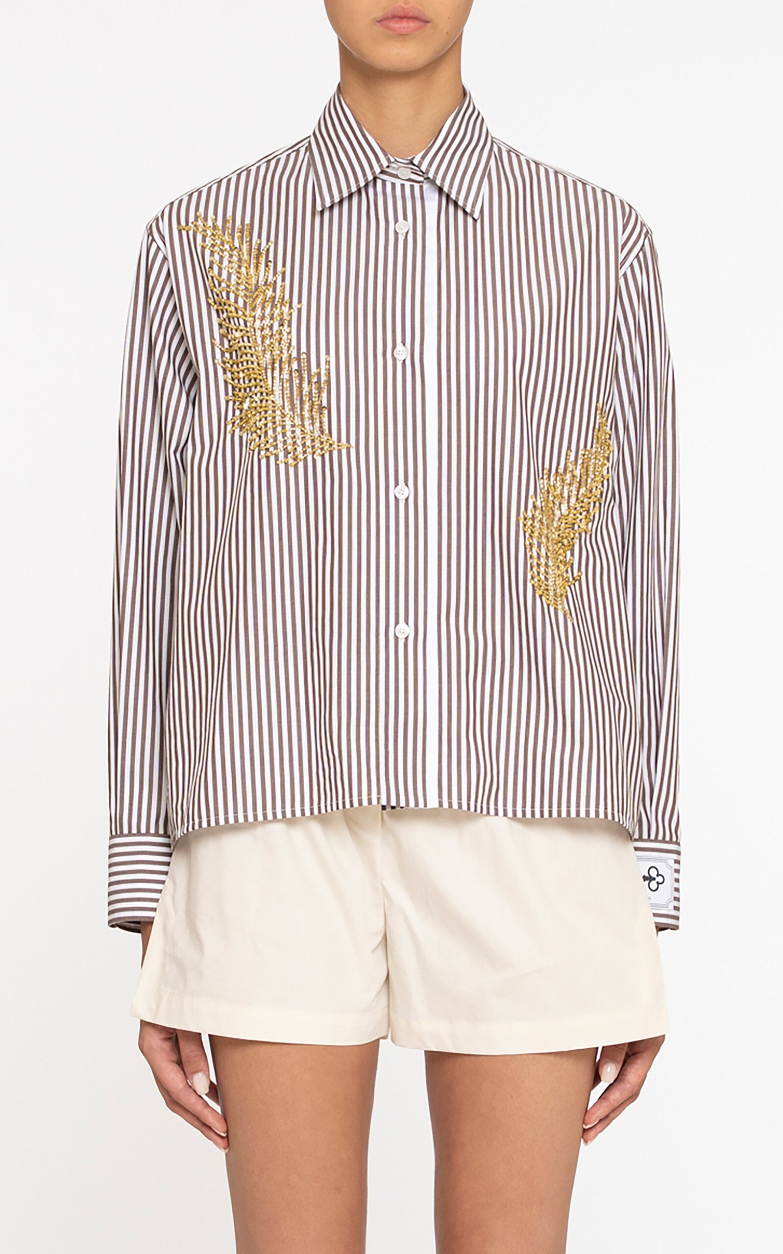 Des Phemmes Classic Embellished Shirt | Chocolate Stripe