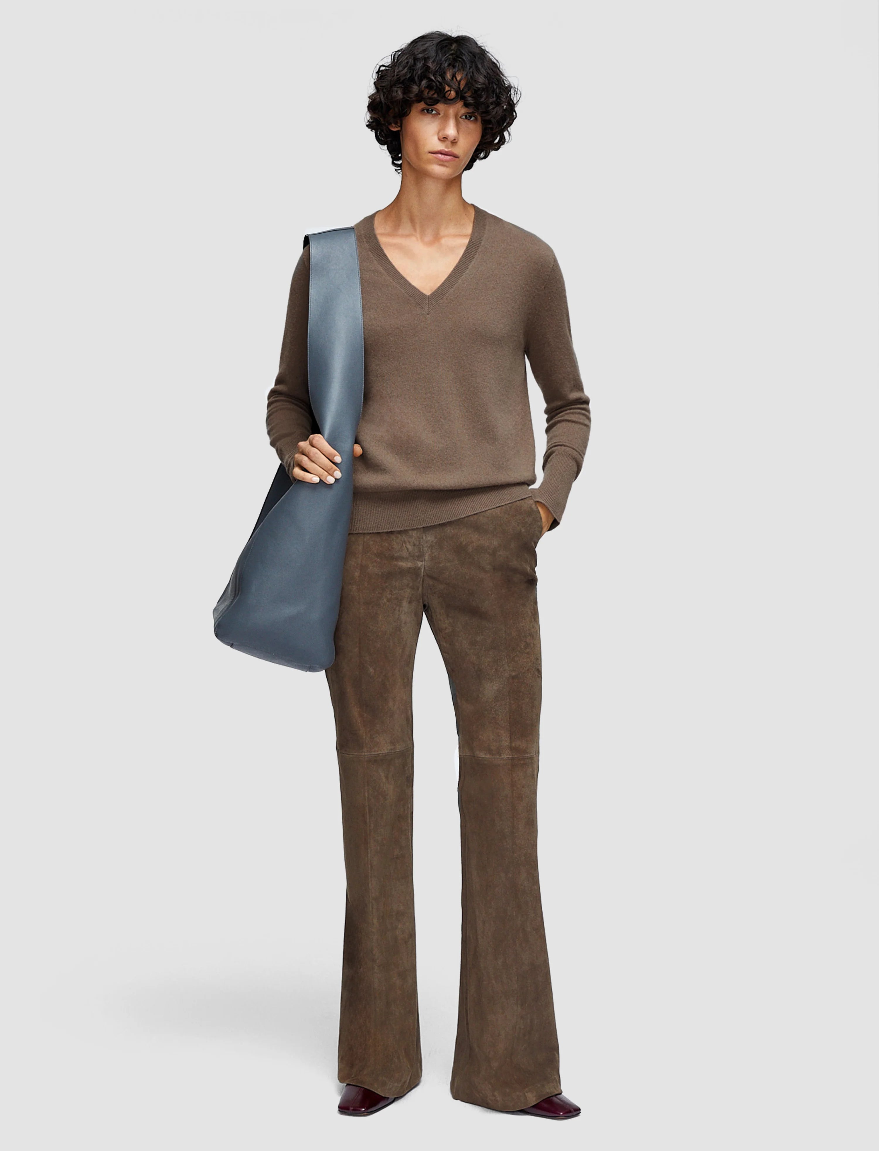 Joseph Lt Pure Cashmere V-Neck Sweater Mushroom