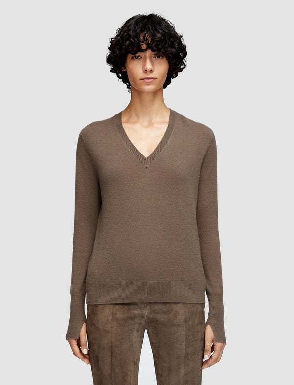 Joseph Lt Pure Cashmere V-Neck Sweater Mushroom