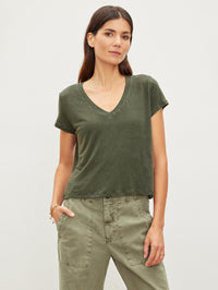 Velvet Amber Linen V-Neck Tee Marsh