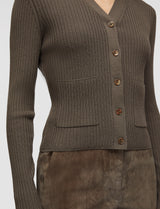Joseph Merino Rib Cardigan Mushroom
