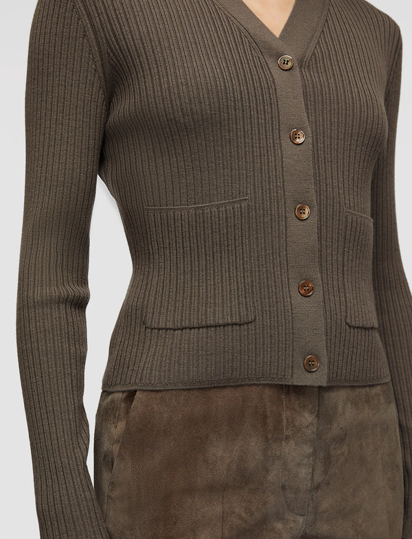 Joseph Merino Rib Cardigan Mushroom