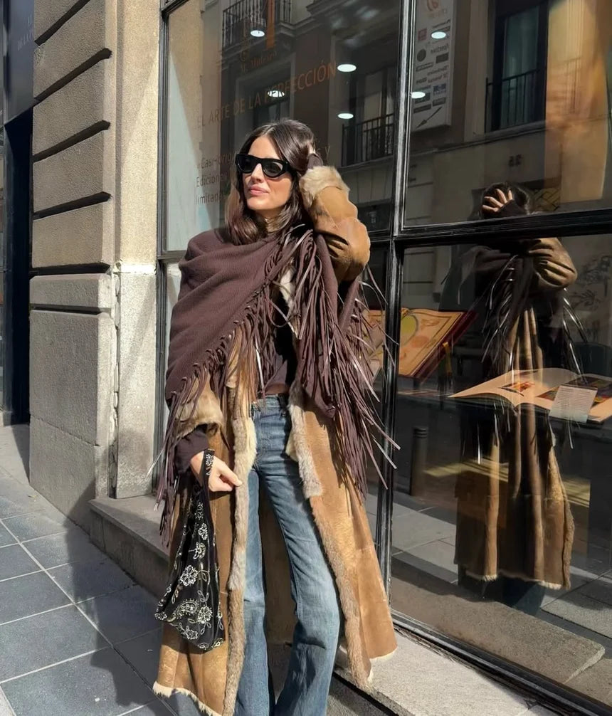 ELY ELY Comte Cashmere Fringe Wrap Scarf | Brown