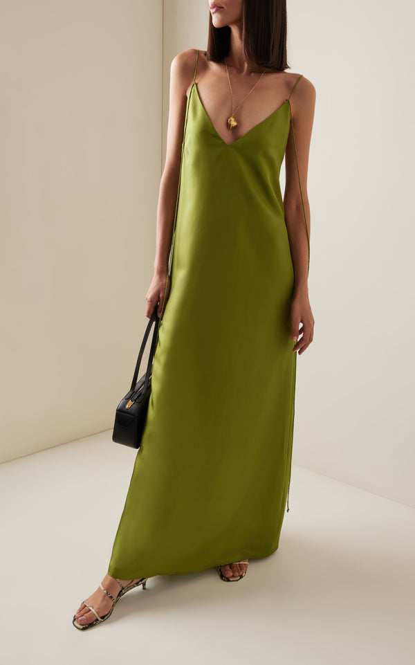 Róhe Silk Slip Dress Garden Green