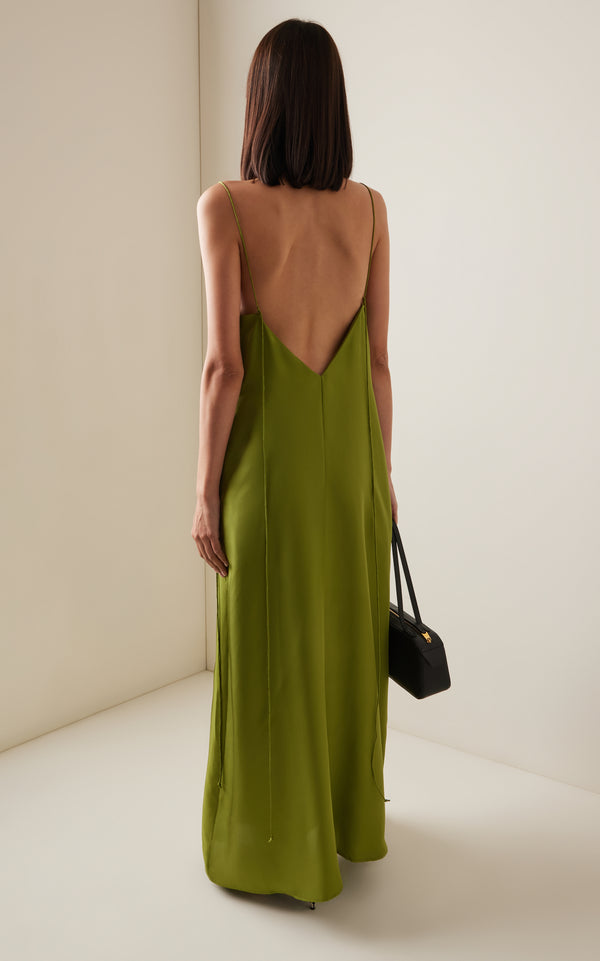 Róhe Silk Slip Dress Garden Green