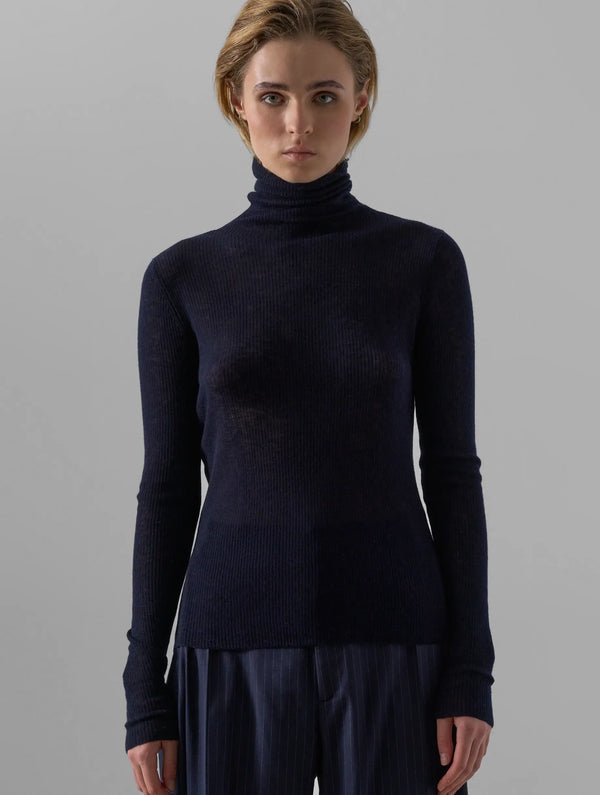 Leap Rosie Navy Fine Knit Rib Turtleneck